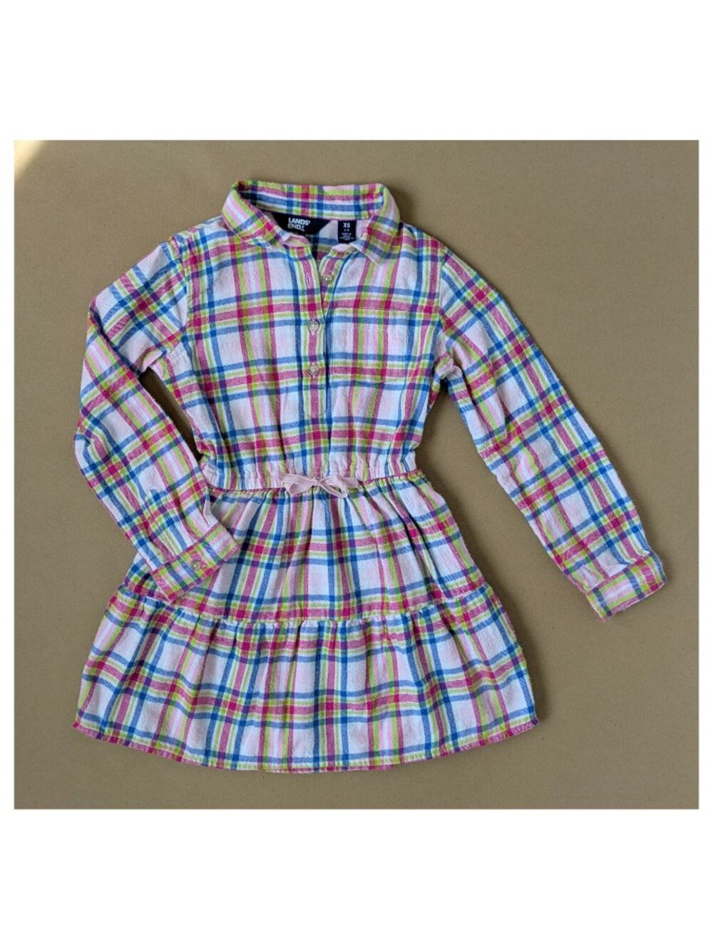 Lands' End Pink Plaid Flannel Dress